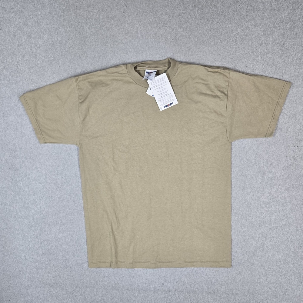 VINTAGE Jerzees Men Shirt L Tan Blank USA 90s Logo Short Sleeve Heavyweight NWT